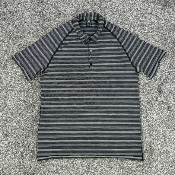 Icebreaker Sphere Cool Lite Polo Shirt Men Medium Merino Wool Striped Black Grey - Picture 1 of 13